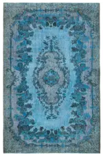 Oyma Mavi Pamuk Üzerine Yün El Dokuma Kilim-190x298