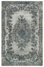 Oyma Gri Pamuk Üzerine Yün El Dokuma Kilim-200x320