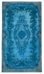 Oyma Mavi Pamuk Üzerine Yün El Dokuma Kilim-171x303