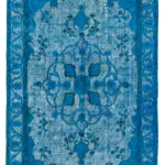 Oyma Mavi Pamuk Üzerine Yün El Dokuma Kilim-152x263