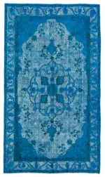 Oyma Mavi Pamuk Üzerine Yün El Dokuma Kilim-152x263