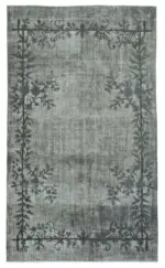 Oyma Gri Pamuk Üzerine Yün El Dokuma Kilim-158x270
