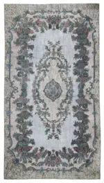 Oyma Gri Pamuk Üzerine Yün El Dokuma Kilim-165x305