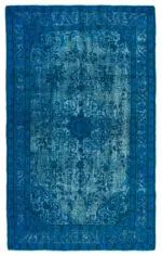Oyma Mavi Pamuk Üzerine Yün El Dokuma Kilim-150x241
