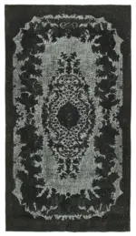 Oyma Siyah Pamuk Üzerine Yün El Dokuma Kilim-167x300