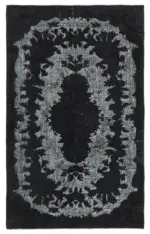 Oyma Siyah Pamuk Üzerine Yün El Dokuma Kilim-170x276