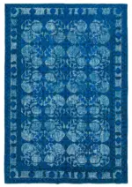 Oyma Mavi Pamuk Üzerine Yün El Dokuma Kilim-216x316