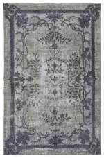 Oyma Gri Pamuk Üzerine Yün El Dokuma Kilim-204x320