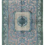 Oyma Mavi Pamuk Üzerine Yün El Dokuma Kilim-157x251
