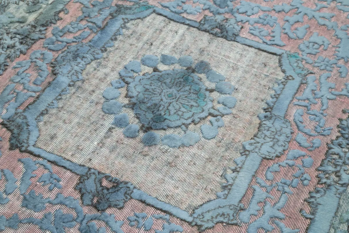 Oyma Mavi Pamuk Üzerine Yün El Dokuma Kilim-157x251 - Görsel 5