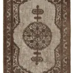 Oyma Kahverengi Pamuk Üzerine Yün El Dokuma Kilim-214x318