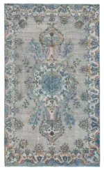 Oyma Mavi Pamuk Üzerine Yün El Dokuma Kilim-167x285