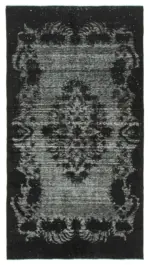 Oyma Siyah Pamuk Üzerine Yün El Dokuma Kilim-151x282