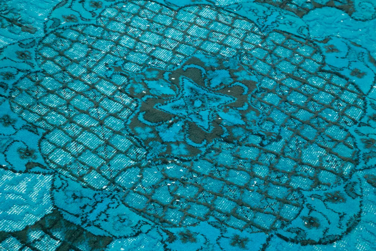 Oyma Turkuaz Pamuk Üzerine Yün El Dokuma Kilim-183x270 - Görsel 5