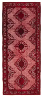 Oyma Kırmızı Pamuk Üzerine Yün El Dokuma Kilim-151x370
