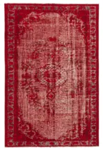 Oyma Kırmızı Pamuk Üzerine Yün El Dokuma Kilim-177x268