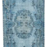 Oyma Mavi Pamuk Üzerine Yün El Dokuma Kilim-170x300