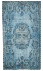 Oyma Mavi Pamuk Üzerine Yün El Dokuma Kilim-170x300