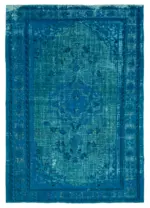 Oyma Turkuaz Pamuk Üzerine Yün El Dokuma Kilim-201x291