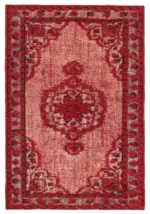 Oyma Kırmızı Pamuk Üzerine Yün El Dokuma Kilim-157x236