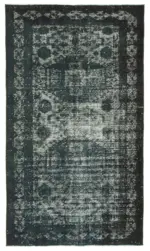 Oyma Siyah Pamuk Üzerine Yün El Dokuma Kilim-158x276