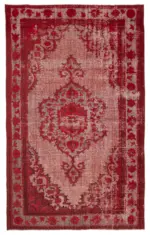 Oyma Kırmızı Pamuk Üzerine Yün El Dokuma Kilim-215x341