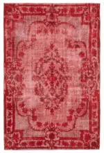 Oyma Kırmızı Pamuk Üzerine Yün El Dokuma Kilim-202x309