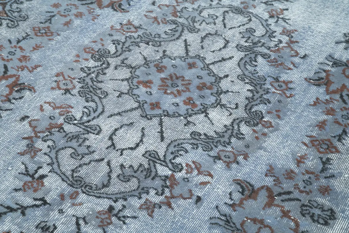 Oyma Mavi Pamuk Üzerine Yün El Dokuma Kilim-164x282 - Görsel 5