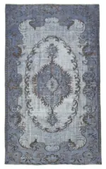 Oyma Mavi Pamuk Üzerine Yün El Dokuma Kilim-161x267