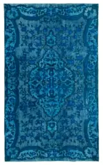 Oyma Turkuaz Pamuk Üzerine Yün El Dokuma Kilim-161x260