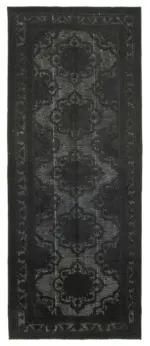 Oyma Siyah Pamuk Üzerine Yün El Dokuma Kilim-141x358