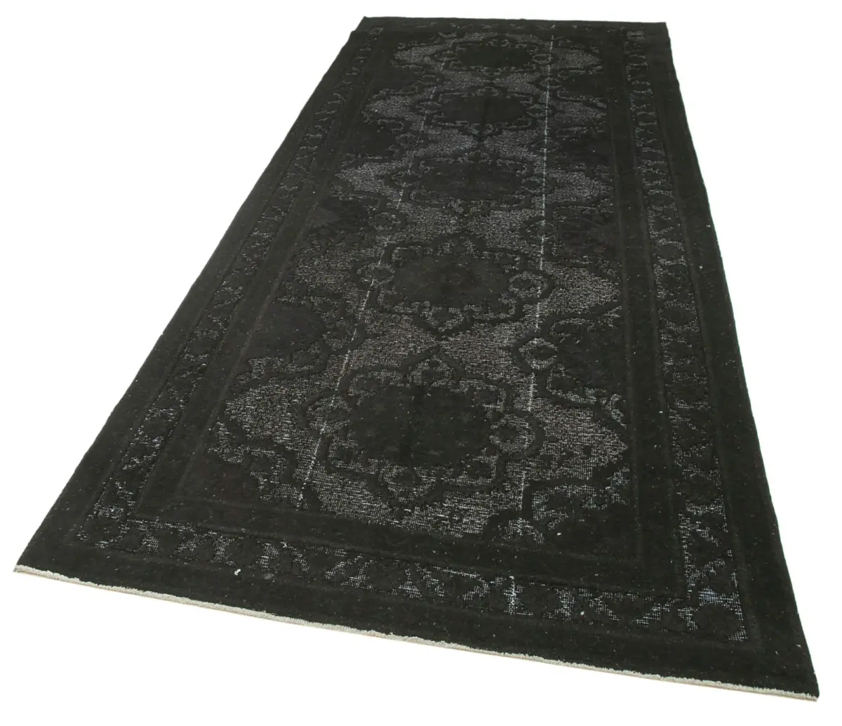 Oyma Siyah Pamuk Üzerine Yün El Dokuma Kilim-141x358 - Görsel 3