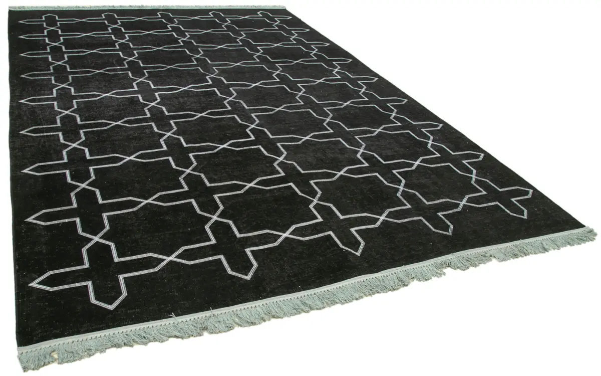Modern Halı- Siyah Pamuk Üzerine Yün El Dokuma Halı-266x385 - Görsel 2