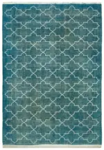 Modern Halı- Turkuaz Pamuk Üzerine Yün El Dokuma Halı-301x409