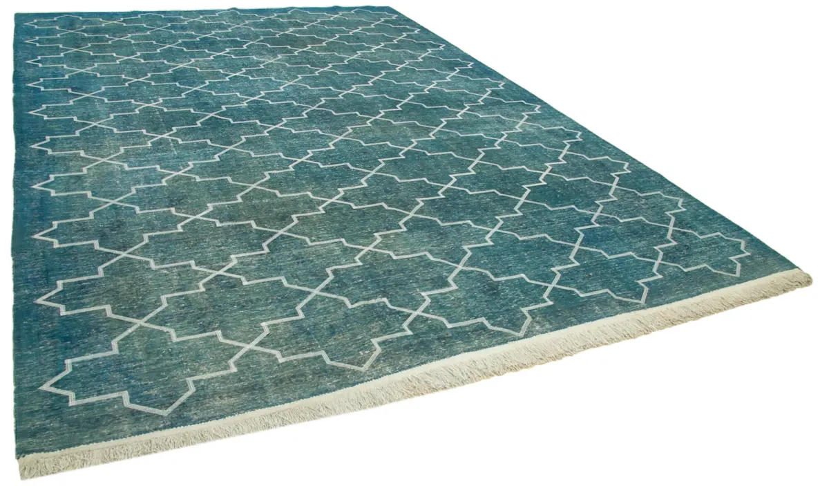 Modern Halı- Turkuaz Pamuk Üzerine Yün El Dokuma Halı-301x409 - Görsel 2