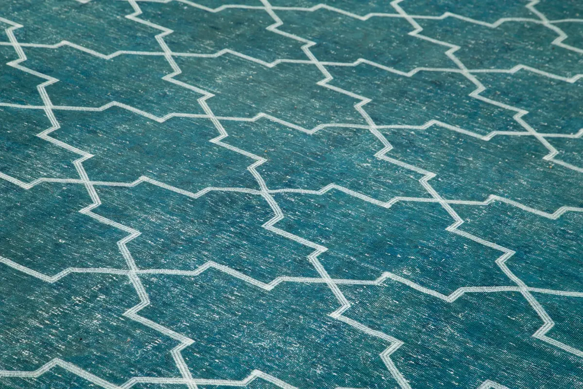 Modern Halı- Turkuaz Pamuk Üzerine Yün El Dokuma Halı-301x409 - Görsel 5