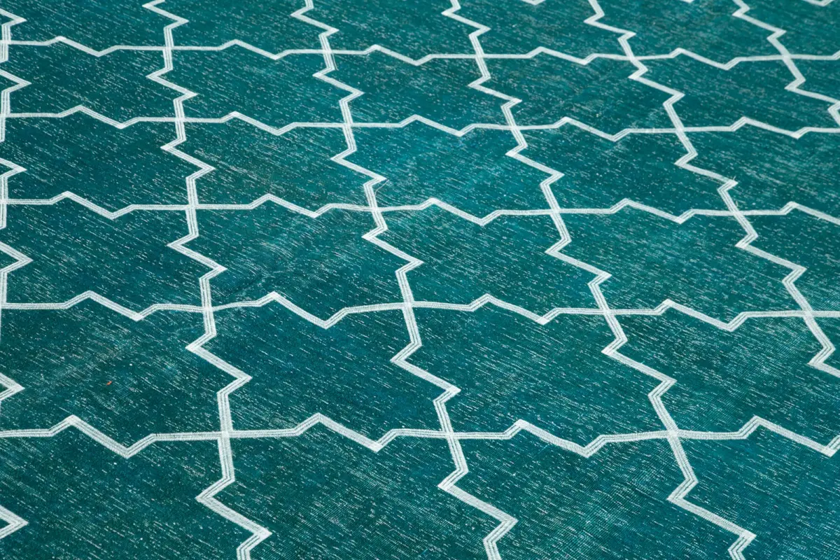 Modern Halı- Turkuaz Pamuk Üzerine Yün El Dokuma Halı-287x391 - Görsel 5