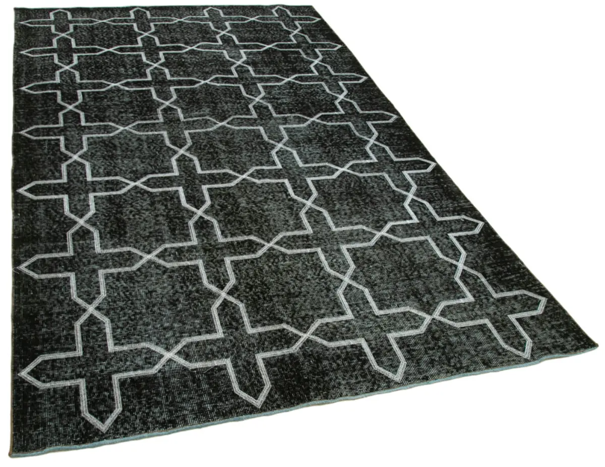 Modern Halı- Siyah Pamuk Üzerine Yün El Dokuma Halı-165x285 - Görsel 2