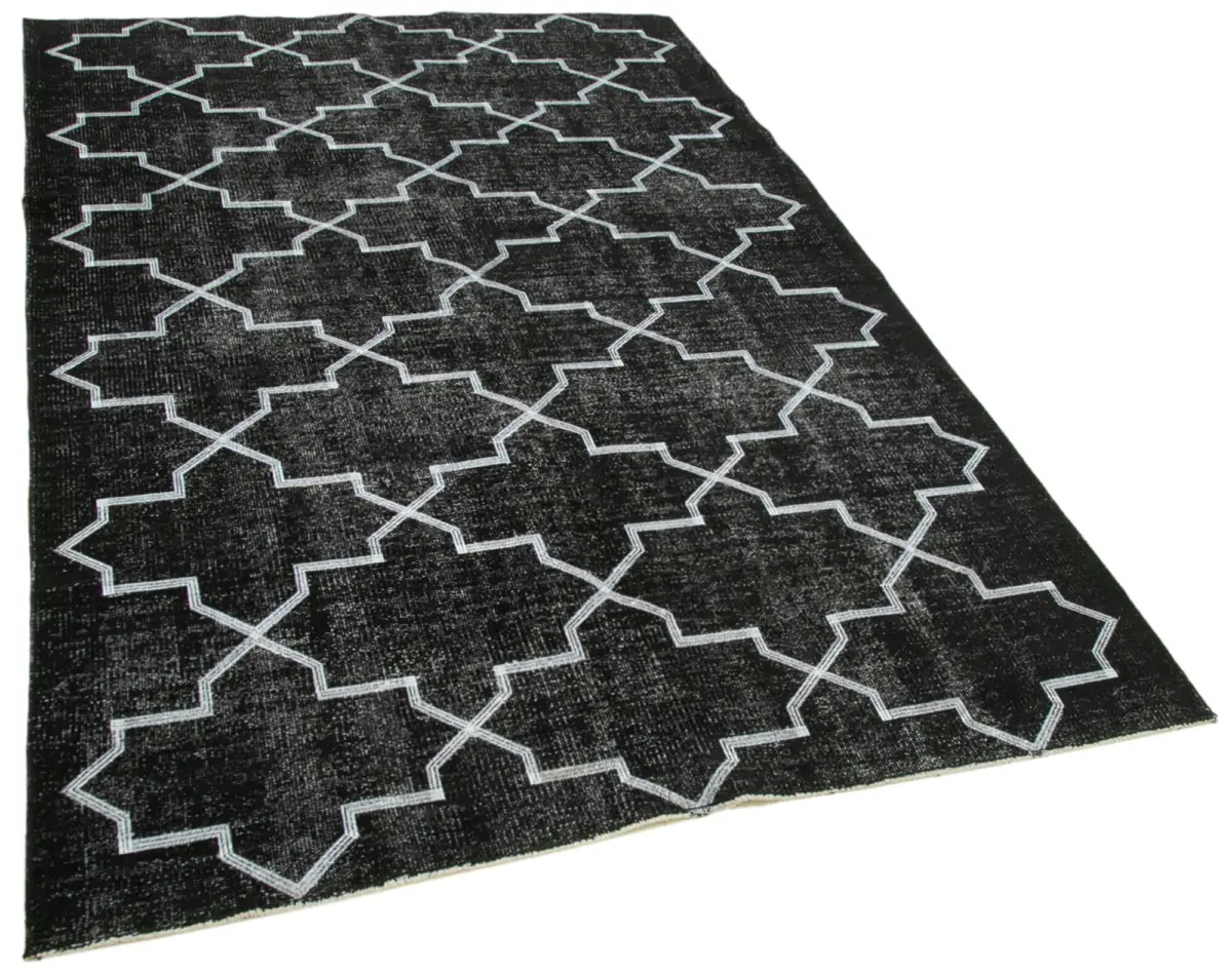 Modern Halı- Siyah Pamuk Üzerine Yün El Dokuma Halı-152x241 - Görsel 2