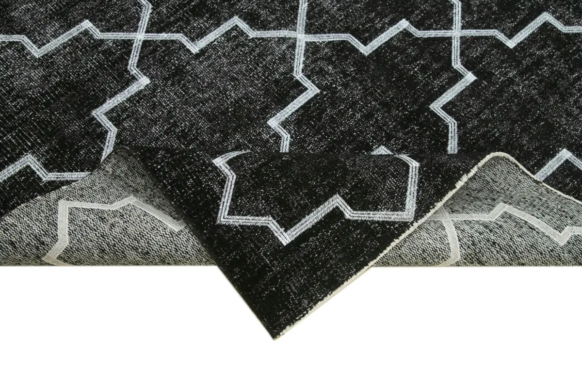 Modern Halı- Siyah Pamuk Üzerine Yün El Dokuma Halı-152x241 - Görsel 6