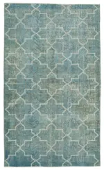 Modern Halı- Mavi Pamuk Üzerine Yün El Dokuma Halı-151x254