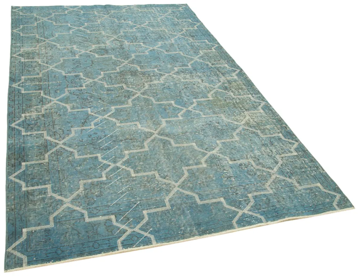 Modern Halı- Mavi Pamuk Üzerine Yün El Dokuma Halı-151x254 - Görsel 2