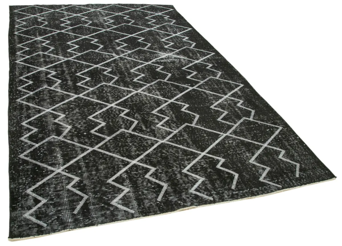Modern Halı- Siyah Pamuk Üzerine Yün El Dokuma Halı-168x278 - Görsel 2