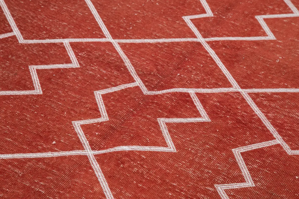 Modern Halı- Kırmızı Pamuk Üzerine Yün El Dokuma Halı-135x238 - Görsel 5