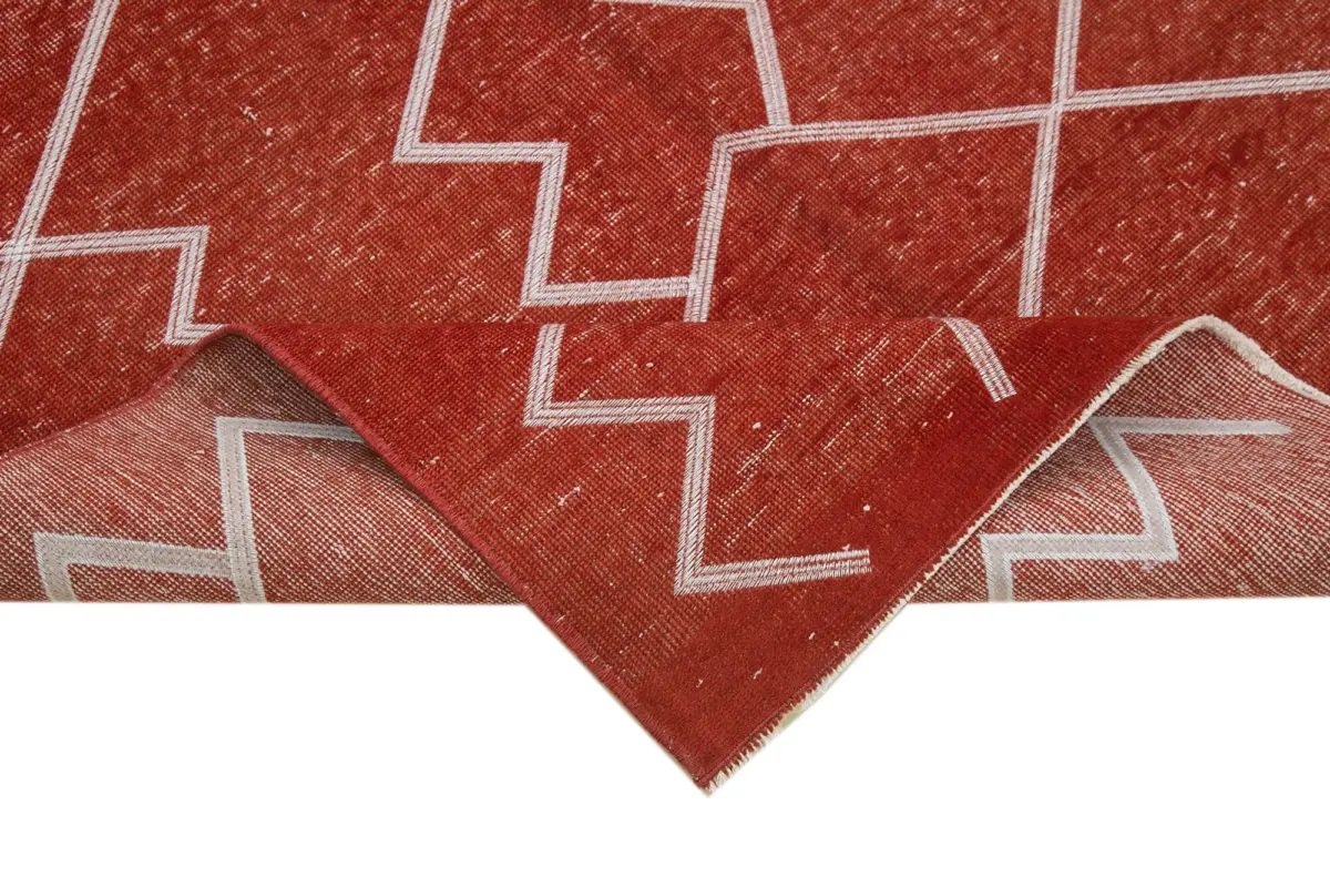 Modern Halı- Kırmızı Pamuk Üzerine Yün El Dokuma Halı-135x238 - Görsel 6