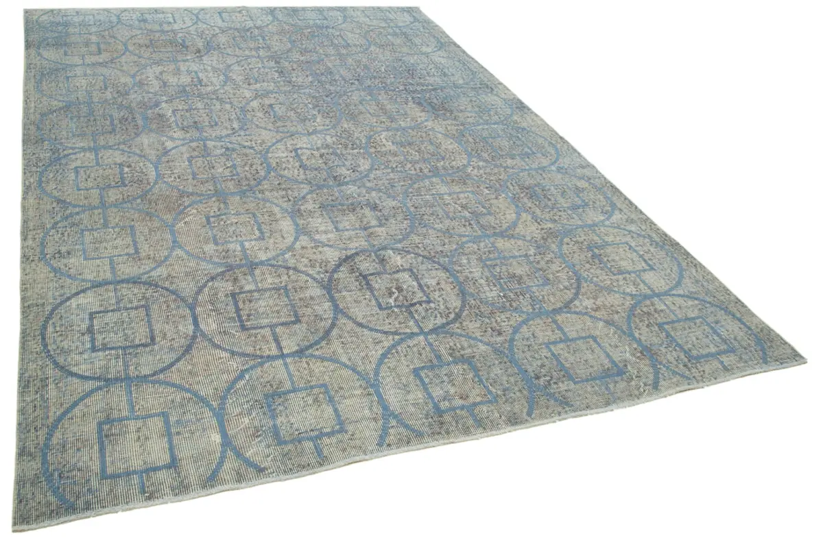 Modern Halı- Mavi Pamuk Üzerine Yün El Dokuma Halı-207x312 - Görsel 2