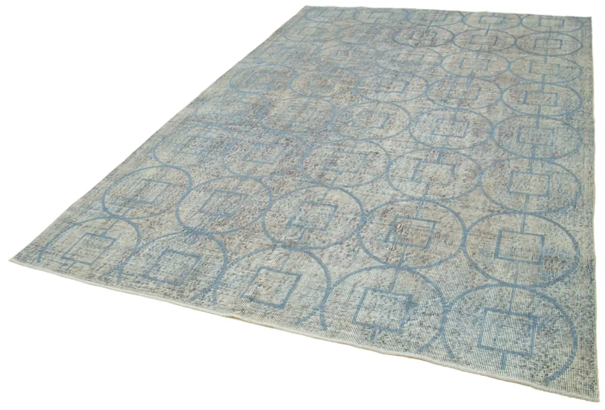 Modern Halı- Mavi Pamuk Üzerine Yün El Dokuma Halı-207x312 - Görsel 3