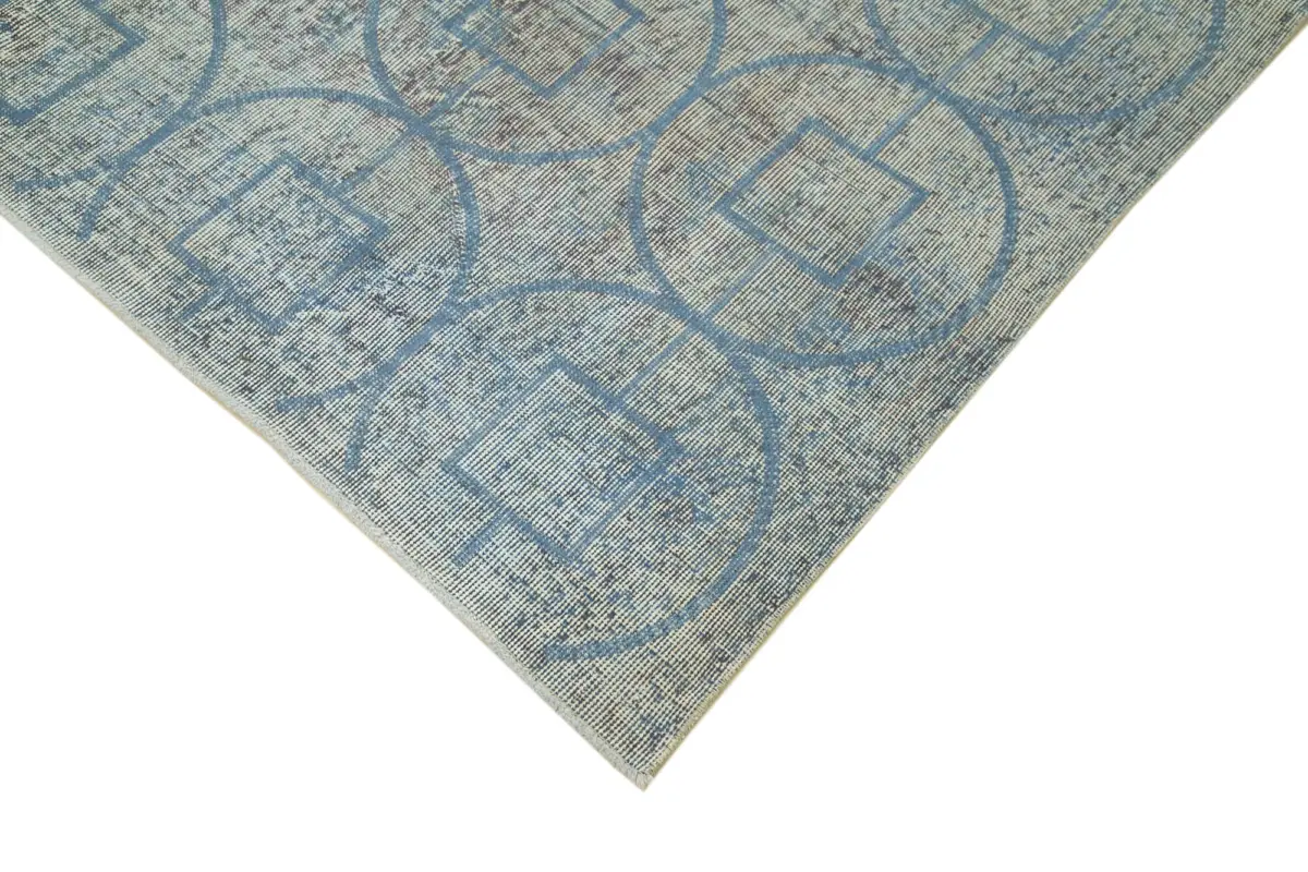 Modern Halı- Mavi Pamuk Üzerine Yün El Dokuma Halı-207x312 - Görsel 4