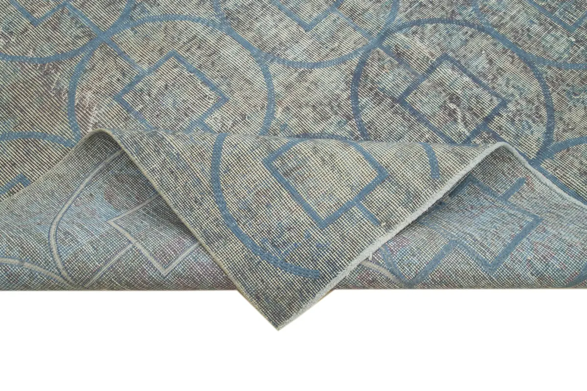 Modern Halı- Mavi Pamuk Üzerine Yün El Dokuma Halı-207x312 - Görsel 6