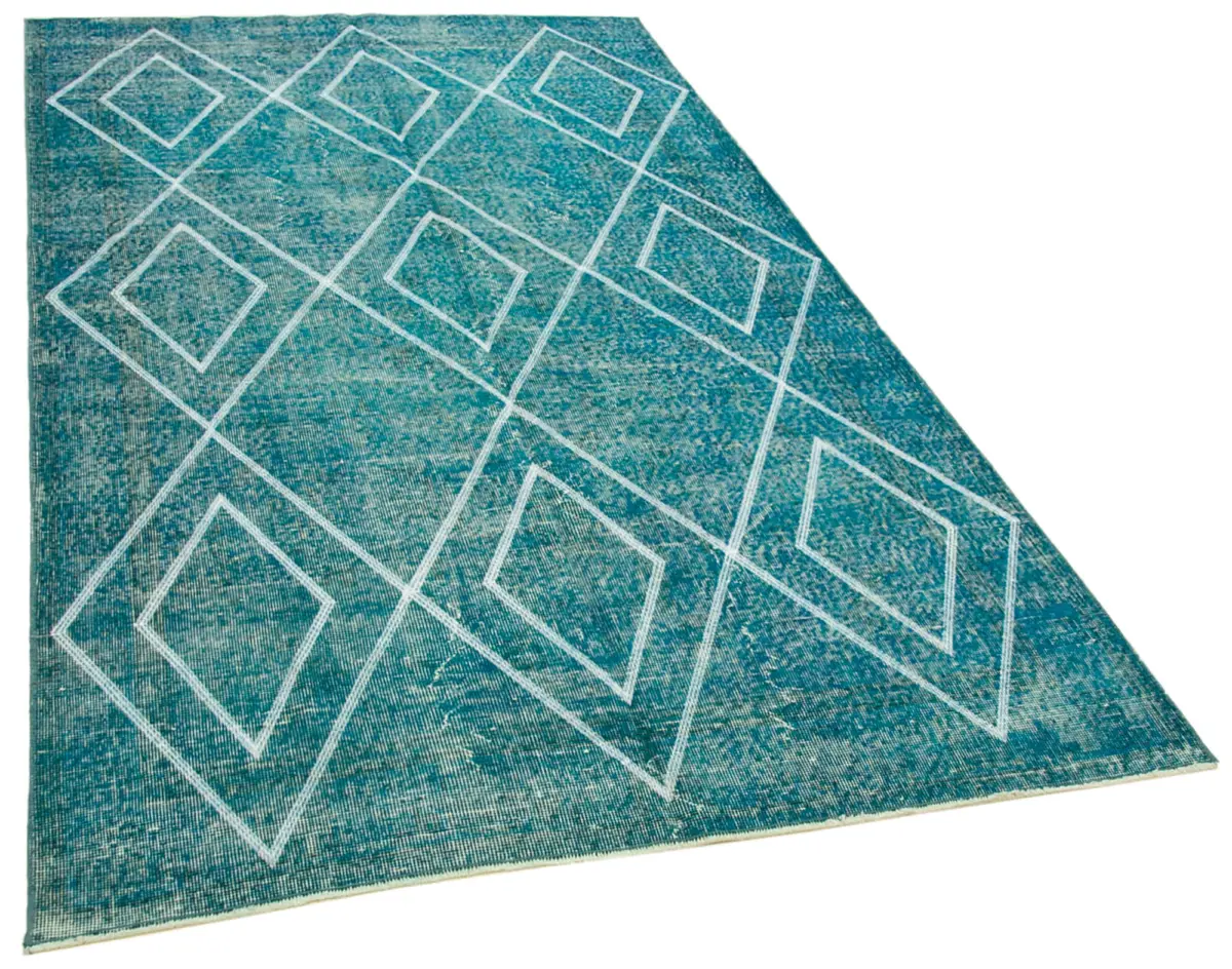 Modern Halı- Turkuaz Pamuk Üzerine Yün El Dokuma Halı-149x260 - Görsel 2